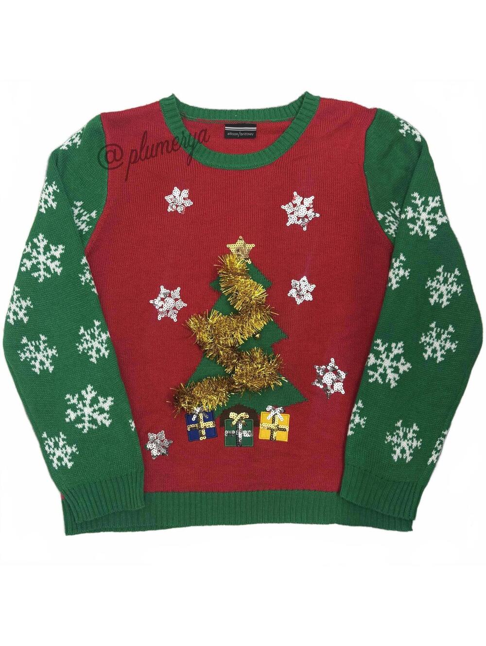 Allison/Brittney Christmas Tree Jingle Bells Ugly Christmas Sweater Size XL